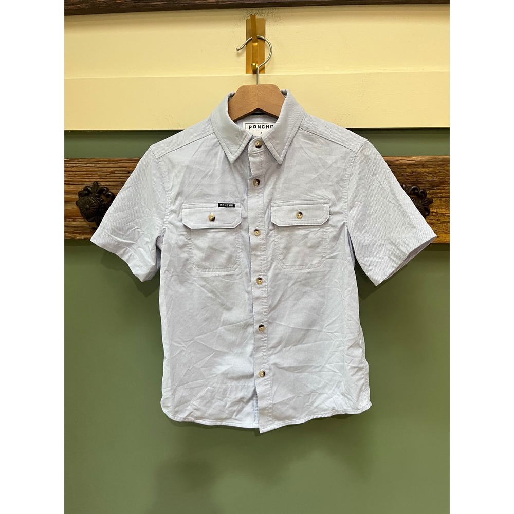 Poncho Outdoors Boys Blue Micro Check Short Sleeve Performance Fishing Shirt 7